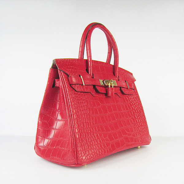 Replica Hermes Birkin 30CM Crocodile Veins Bag Red 6088 On Sale - Click Image to Close